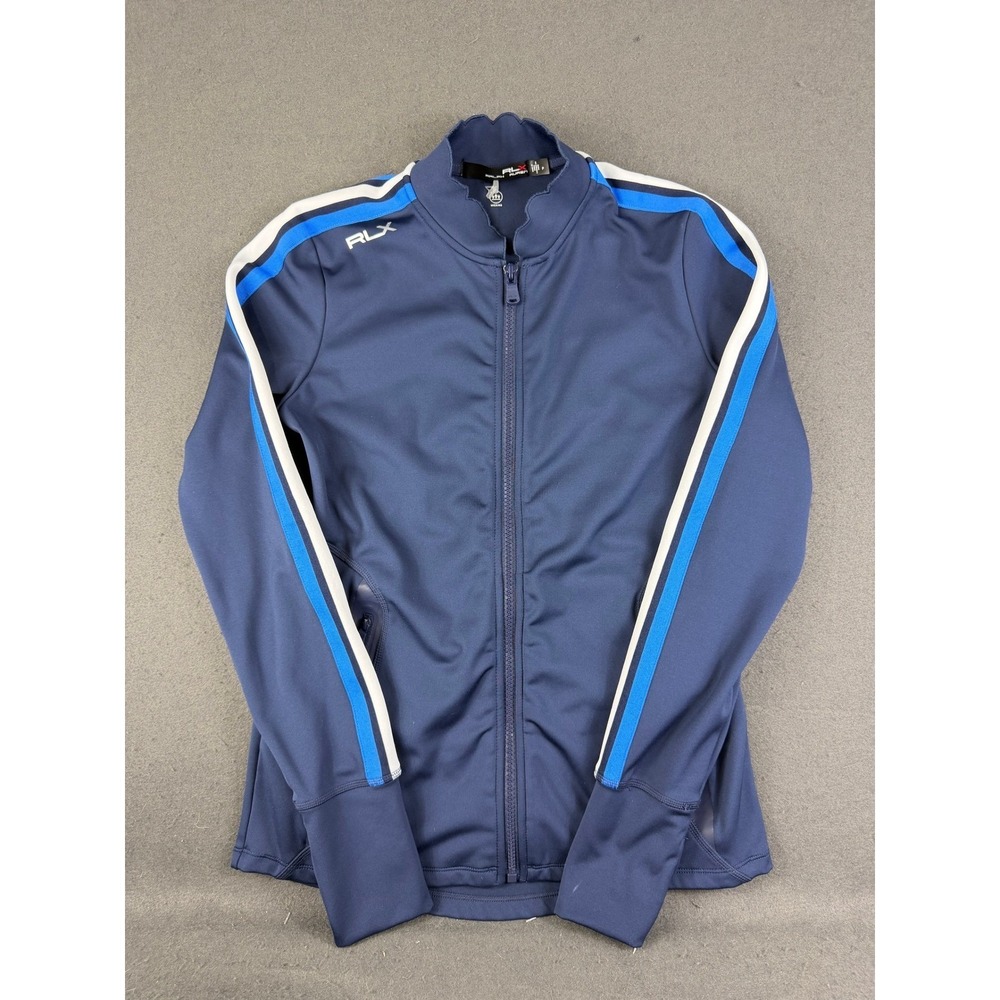 RLX Ralph Lauren Womens Navy Blue Track Jacket Striped Wicking Full Zip S
